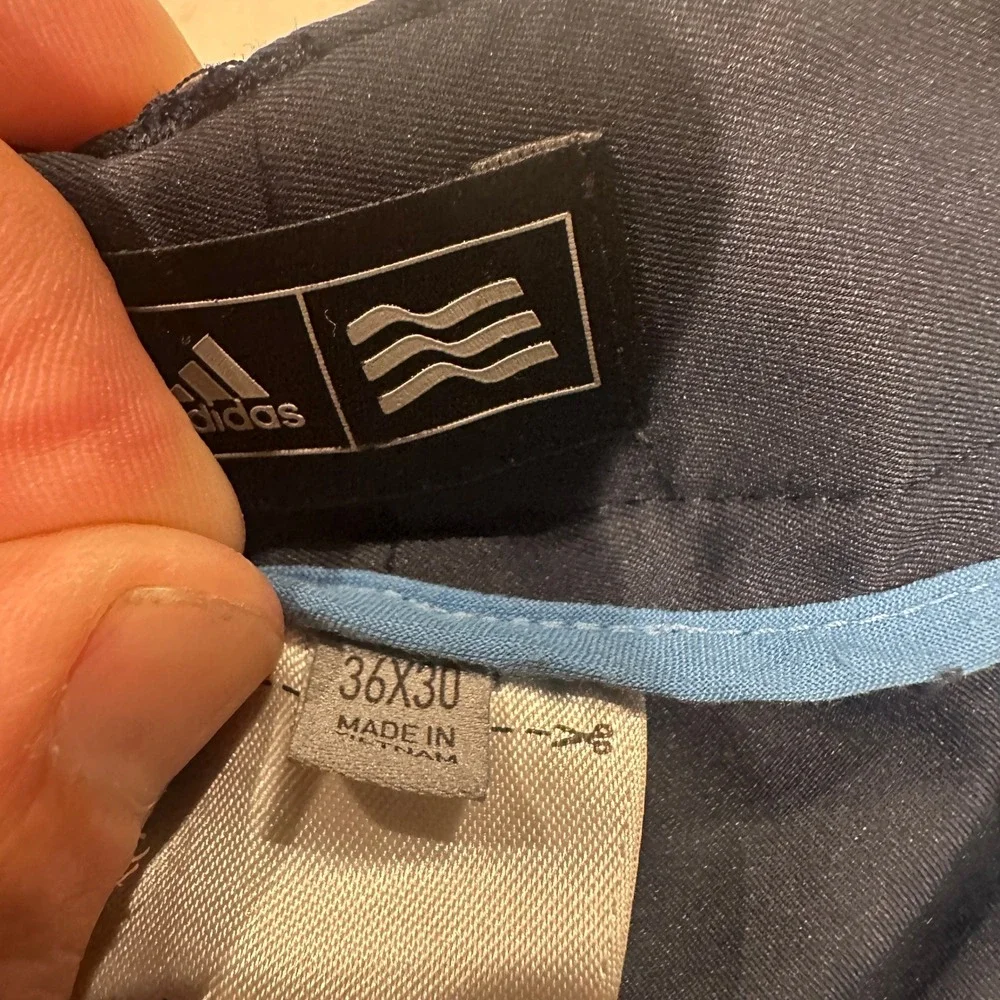 Adidas Mens Golf Pants Navy Blue Flat Front Performance Trousers 36x30